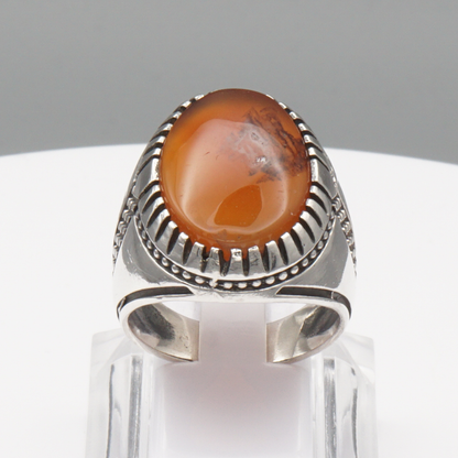 925 Silber Herrenring mit Jemen Achat - Aqeeq Yamani Handarbeit