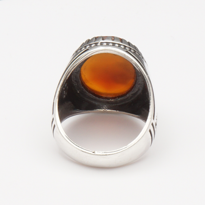 925 Silber Herrenring mit Jemen Achat - Aqeeq Yamani Handarbeit