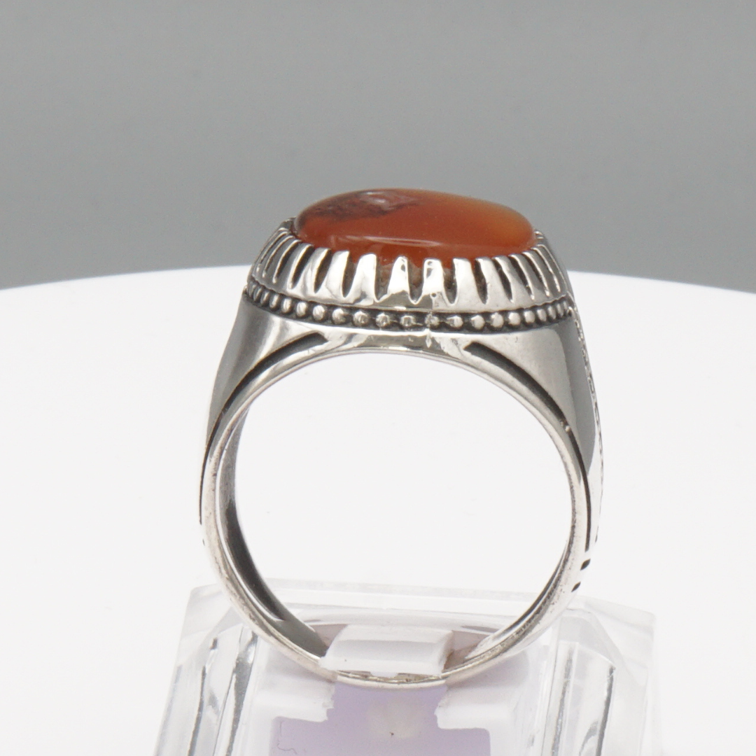 925 Silber Herrenring mit Jemen Achat - Aqeeq Yamani Handarbeit