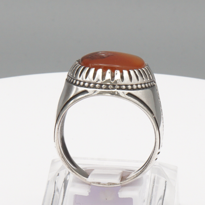 925 Silber Herrenring mit Jemen Achat - Aqeeq Yamani Handarbeit