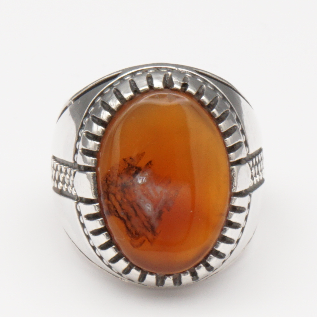925 Silber Herrenring mit Jemen Achat - Aqeeq Yamani Handarbeit
