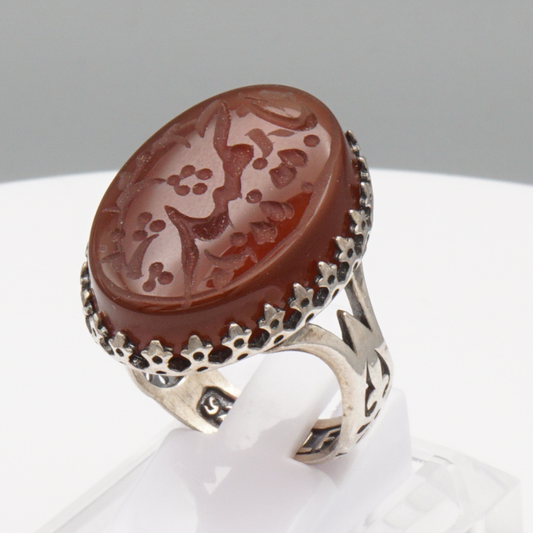 925 Silber Herrenring mit Jemen Achat - Aqeeq Yamani Gravur: يا حميد