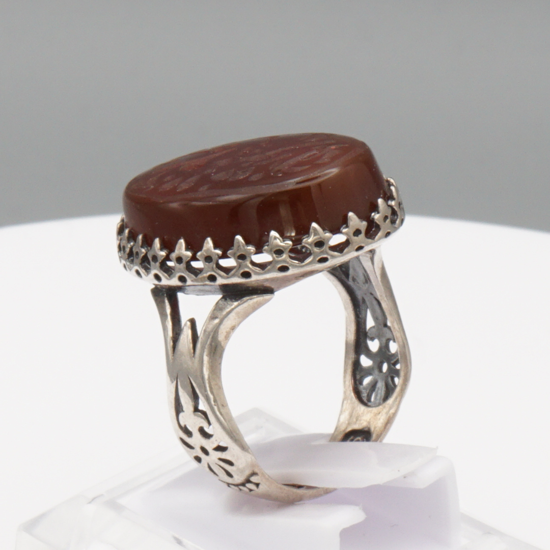 925 Silber Herrenring mit Jemen Achat - Aqeeq Yamani Gravur: يا حميد