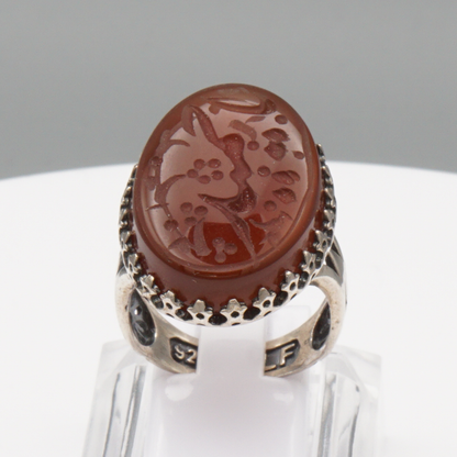 925 Silber Herrenring mit Jemen Achat - Aqeeq Yamani Gravur: يا حميد