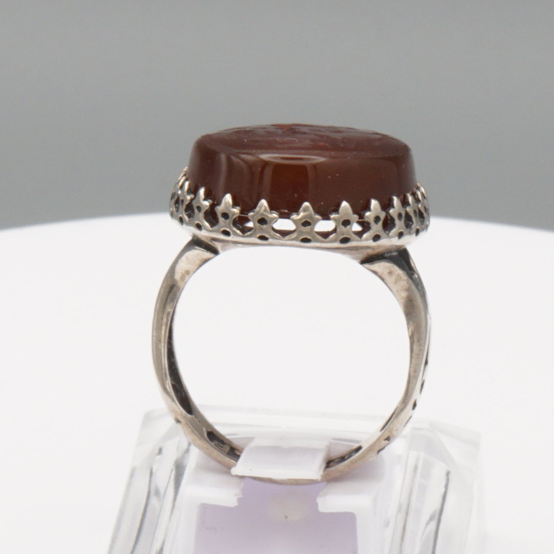 925 Silber Herrenring mit Jemen Achat - Aqeeq Yamani Gravur: يا حميد