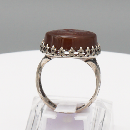 925 Silber Herrenring mit Jemen Achat - Aqeeq Yamani Gravur: يا حميد