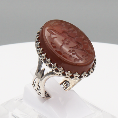 925 Silber Herrenring mit Jemen Achat - Aqeeq Yamani Gravur: يا حميد