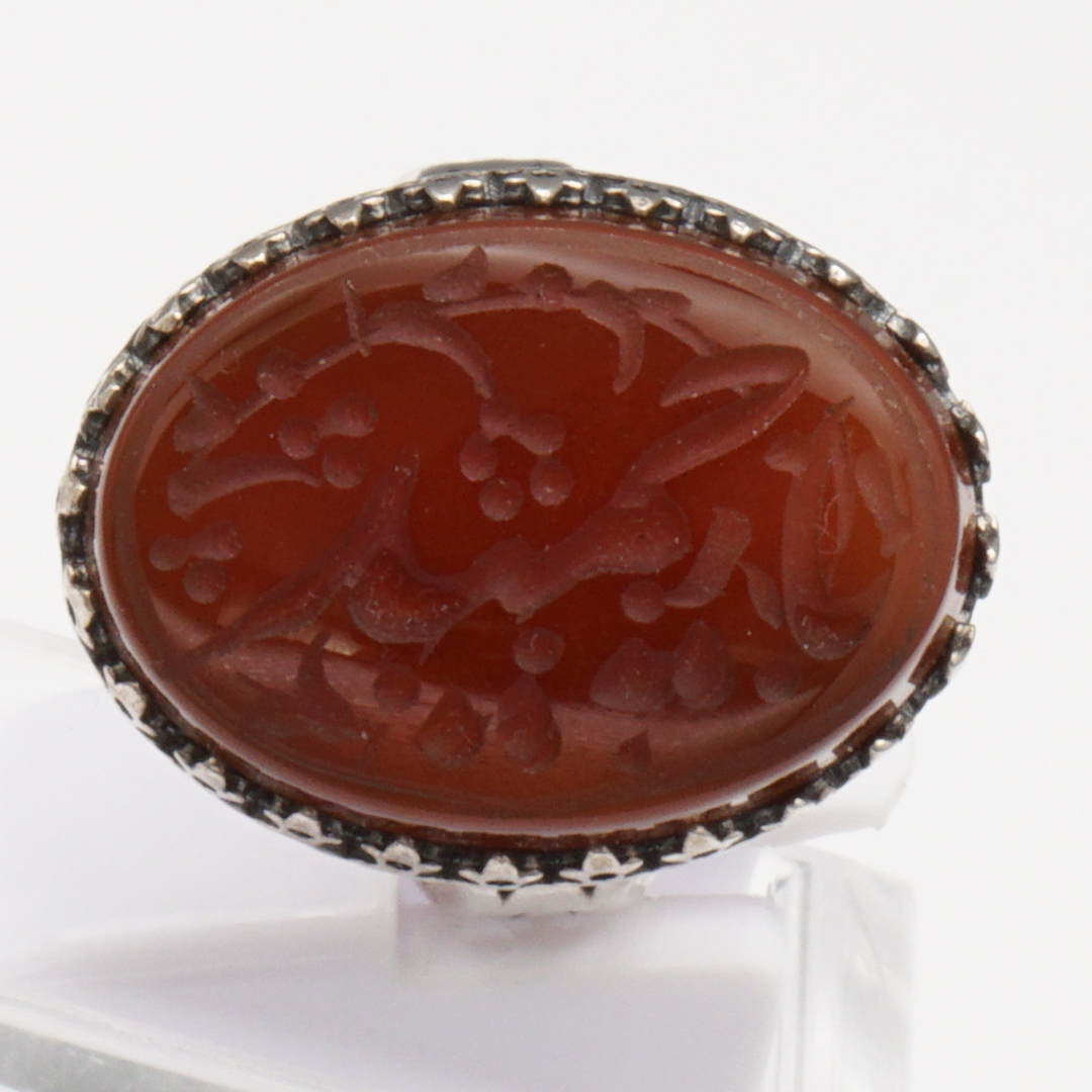 925 Silber Herrenring mit Jemen Achat - Aqeeq Yamani Gravur: يا حميد
