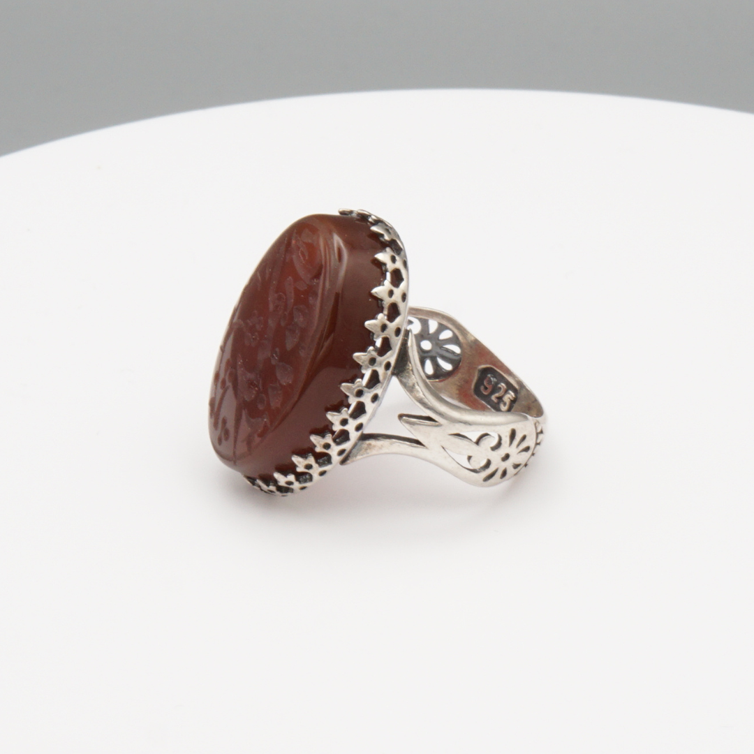 925 Silber Herrenring mit Jemen Achat - Aqeeq Yamani Gravur: يا حميد