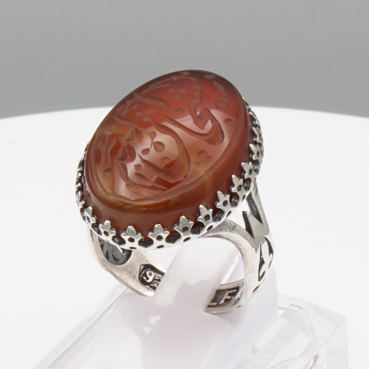 925 Silber Herrenring mit Jemen Achat - Aqeeq Yamani Gravur: سبحان الله