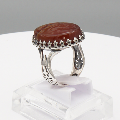 925 Silber Herrenring mit Jemen Achat - Aqeeq Yamani Gravur: سبحان الله