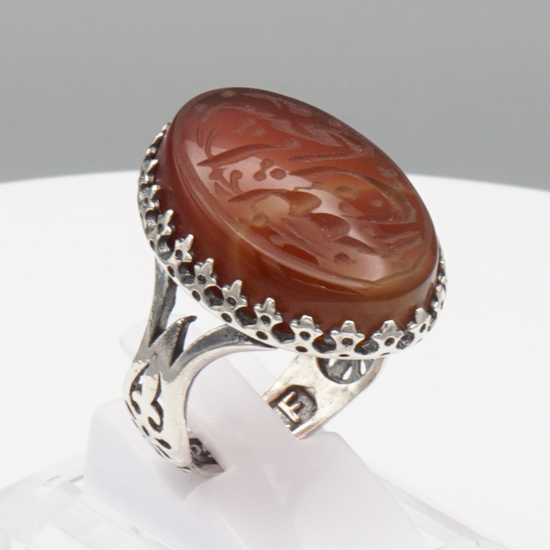 925 Silber Herrenring mit Jemen Achat - Aqeeq Yamani Gravur: سبحان الله