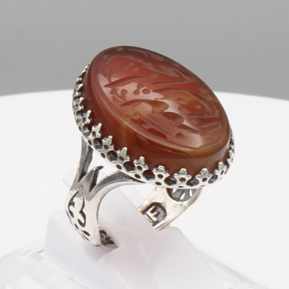 925 Silber Herrenring mit Jemen Achat - Aqeeq Yamani Gravur: سبحان الله