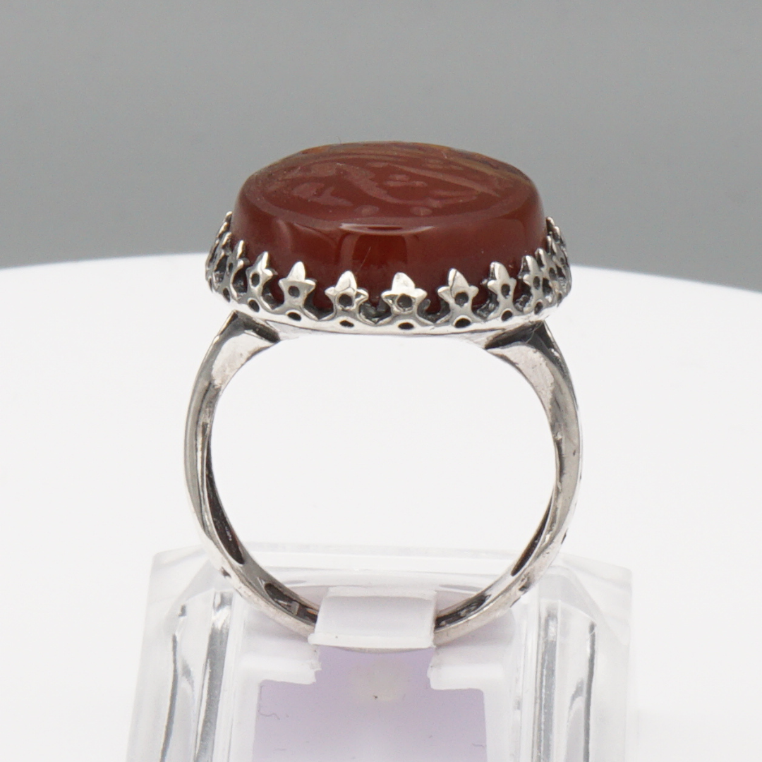 925 Silber Herrenring mit Jemen Achat - Aqeeq Yamani Gravur: سبحان الله