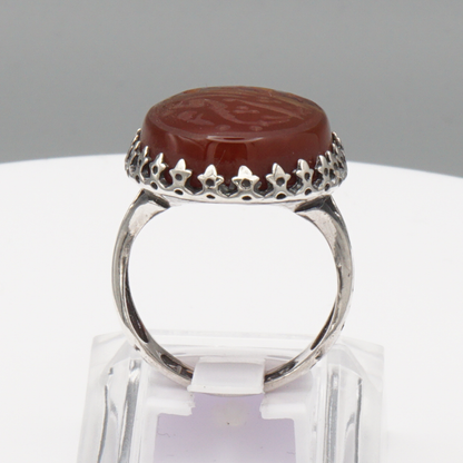 925 Silber Herrenring mit Jemen Achat - Aqeeq Yamani Gravur: سبحان الله