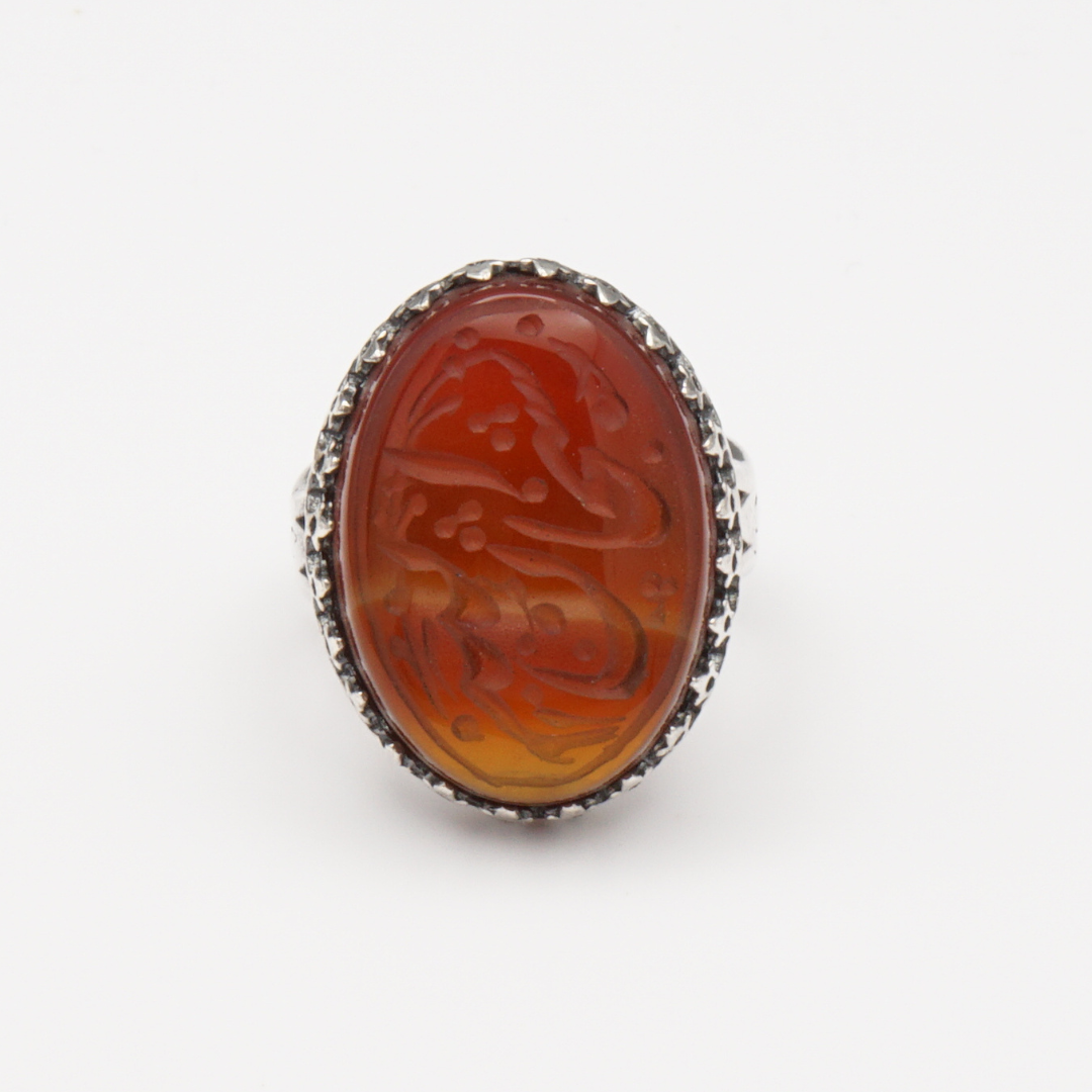 925 Silber Herrenring mit Jemen Achat - Aqeeq Yamani Gravur: سبحان الله