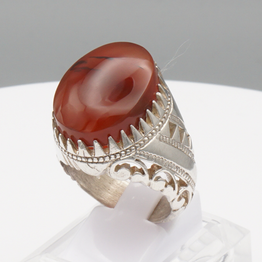 925 Silber Herrenring mit Jemen Achat - Aqeeq Yamani  Handarbeit Bahrain