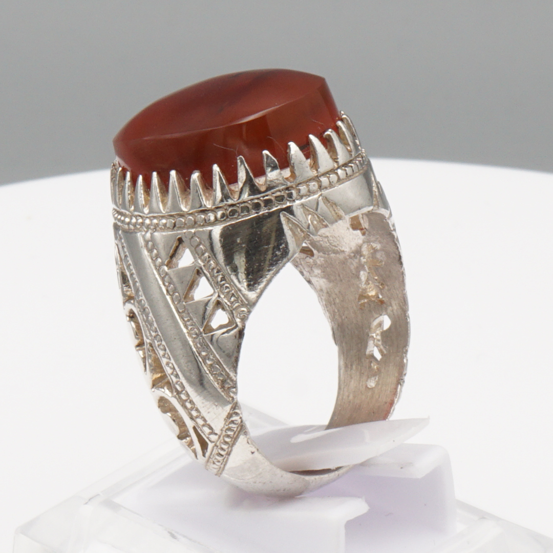 925 Silber Herrenring mit Jemen Achat - Aqeeq Yamani  Handarbeit Bahrain