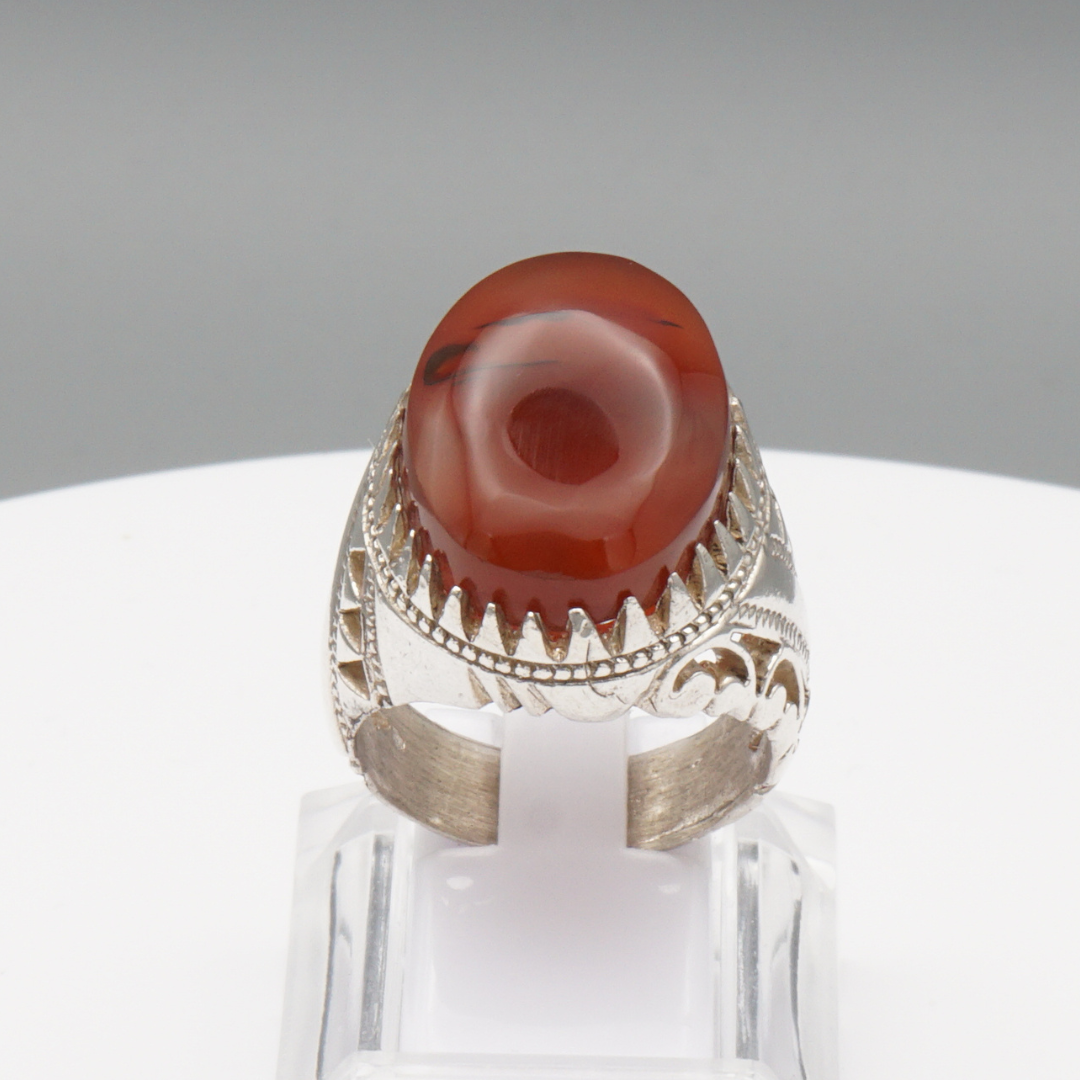925 Silber Herrenring mit Jemen Achat - Aqeeq Yamani  Handarbeit Bahrain