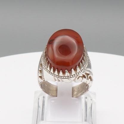 925 Silber Herrenring mit Jemen Achat - Aqeeq Yamani  Handarbeit Bahrain
