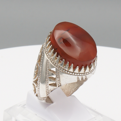 925 Silber Herrenring mit Jemen Achat - Aqeeq Yamani  Handarbeit Bahrain