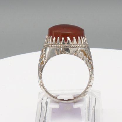 925 Silber Herrenring mit Jemen Achat - Aqeeq Yamani  Handarbeit Bahrain