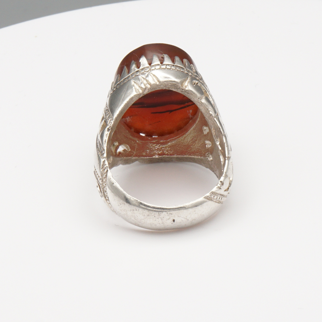 925 Silber Herrenring mit Jemen Achat - Aqeeq Yamani  Handarbeit Bahrain