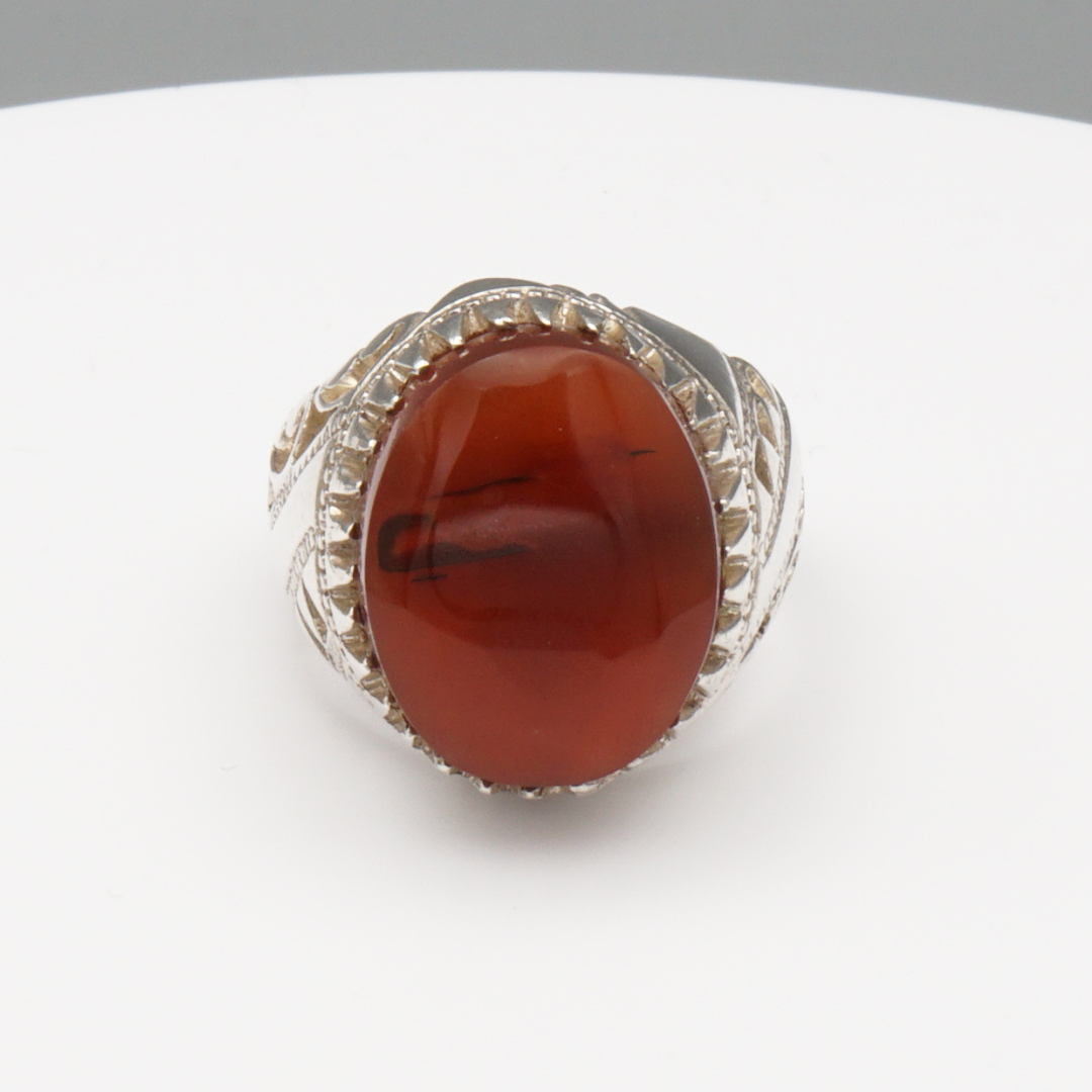 925 Silber Herrenring mit Jemen Achat - Aqeeq Yamani  Handarbeit Bahrain