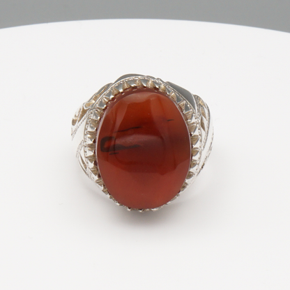 925 Silber Herrenring mit Jemen Achat - Aqeeq Yamani  Handarbeit Bahrain