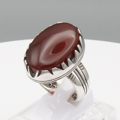 925 Silber Herrenring mit Jemen Achat - Aqeeq Yamani Handarbeit