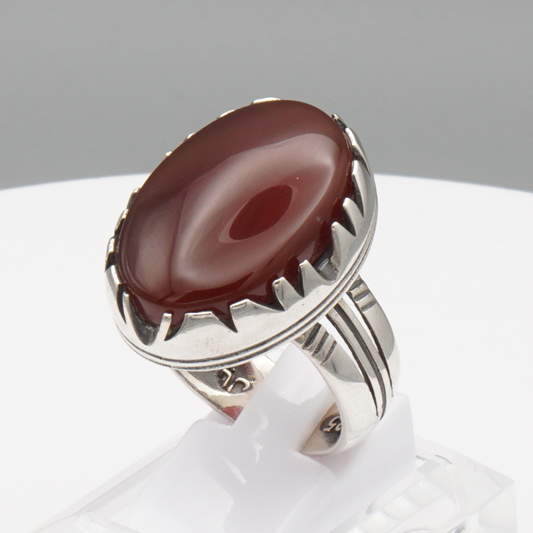925 Silber Herrenring mit Jemen Achat - Aqeeq Yamani Handarbeit