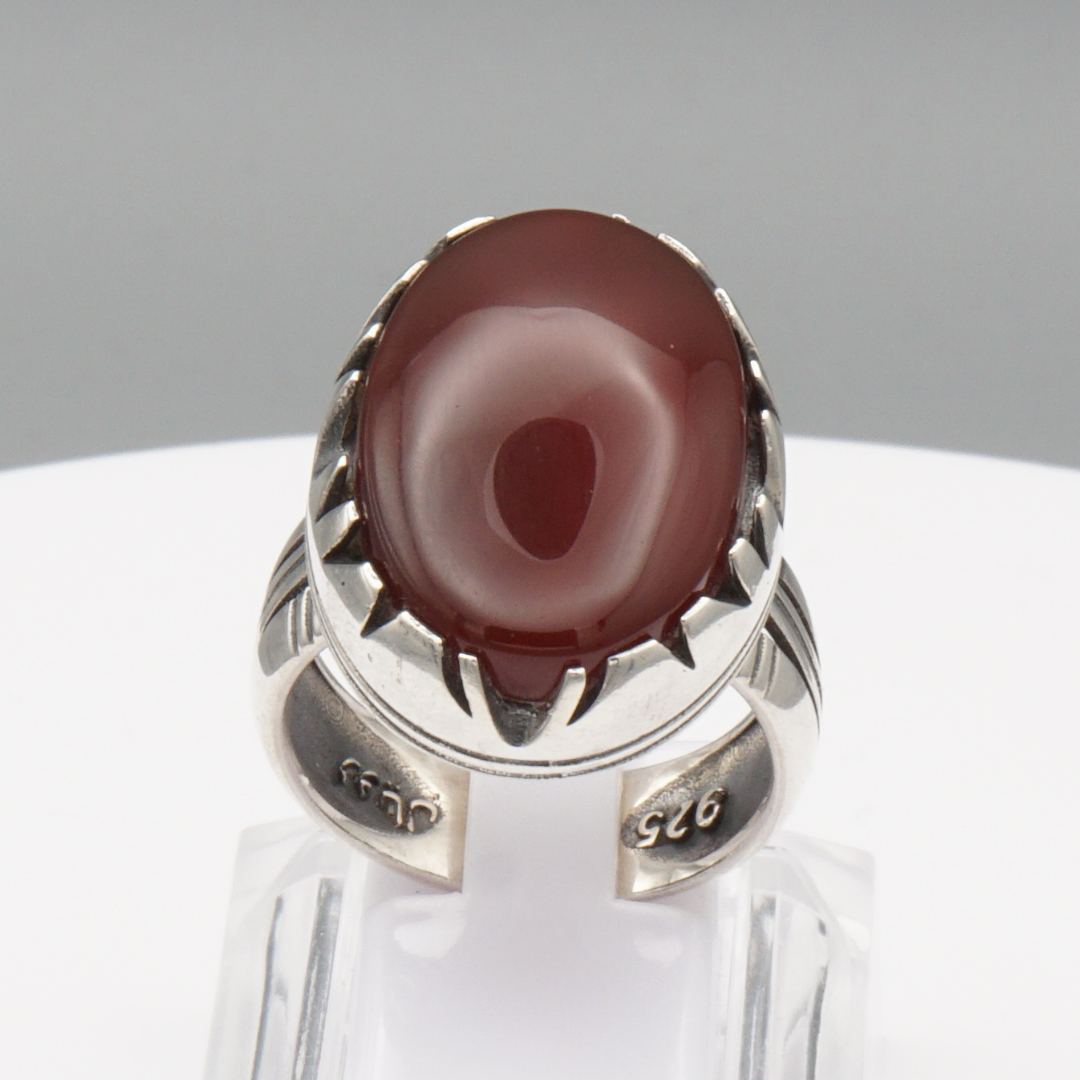 925 Silber Herrenring mit Jemen Achat - Aqeeq Yamani Handarbeit
