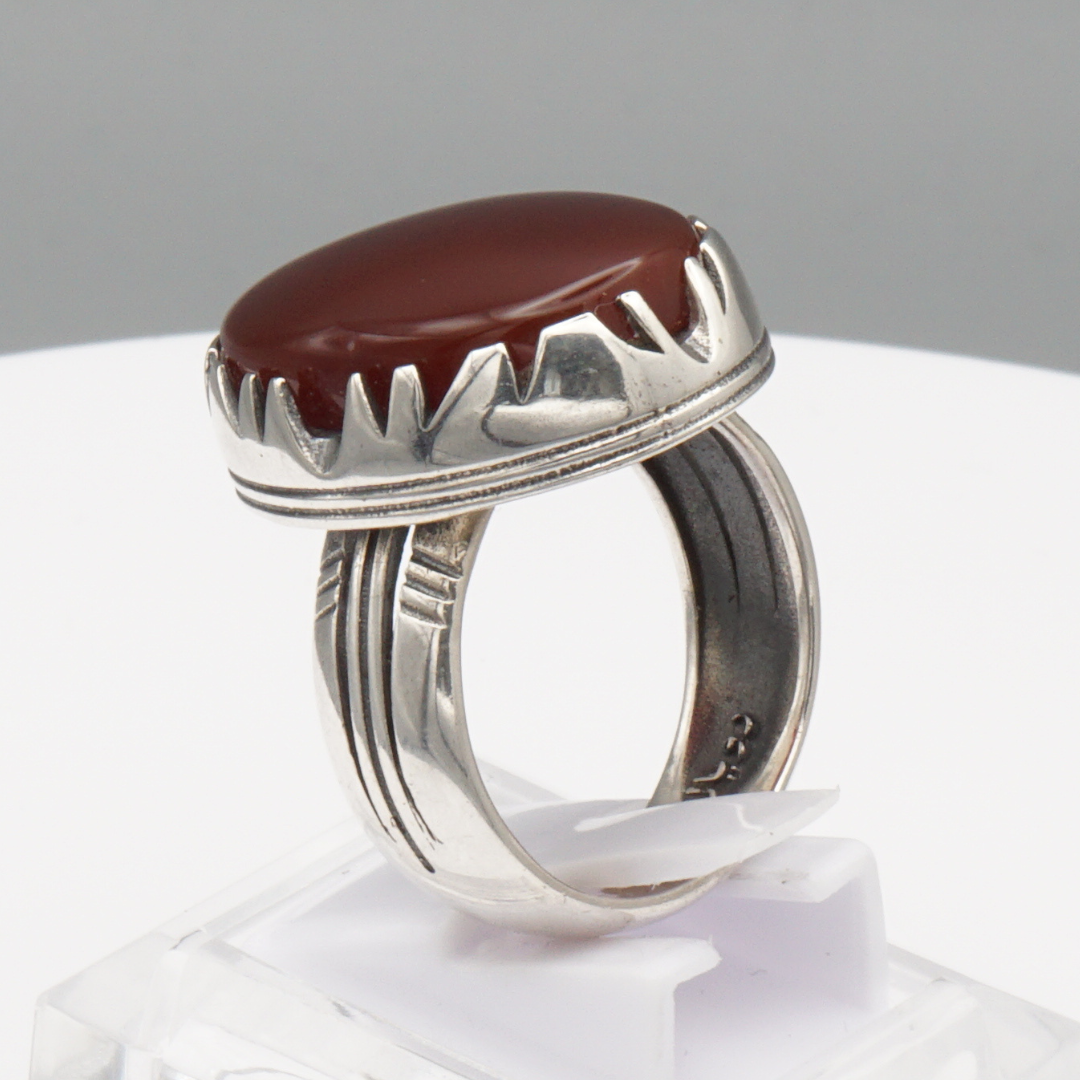925 Silber Herrenring mit Jemen Achat - Aqeeq Yamani Handarbeit