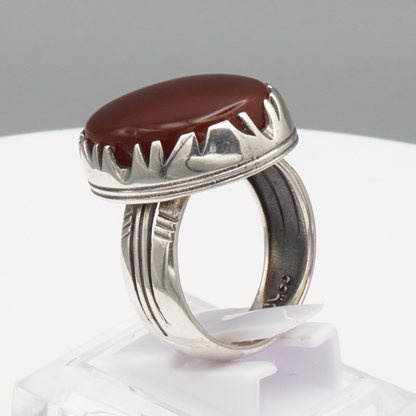 925 Silber Herrenring mit Jemen Achat - Aqeeq Yamani Handarbeit