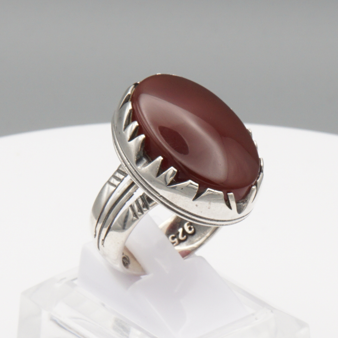925 Silber Herrenring mit Jemen Achat - Aqeeq Yamani Handarbeit