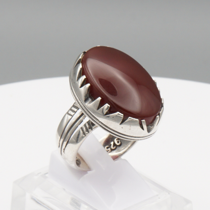 925 Silber Herrenring mit Jemen Achat - Aqeeq Yamani Handarbeit