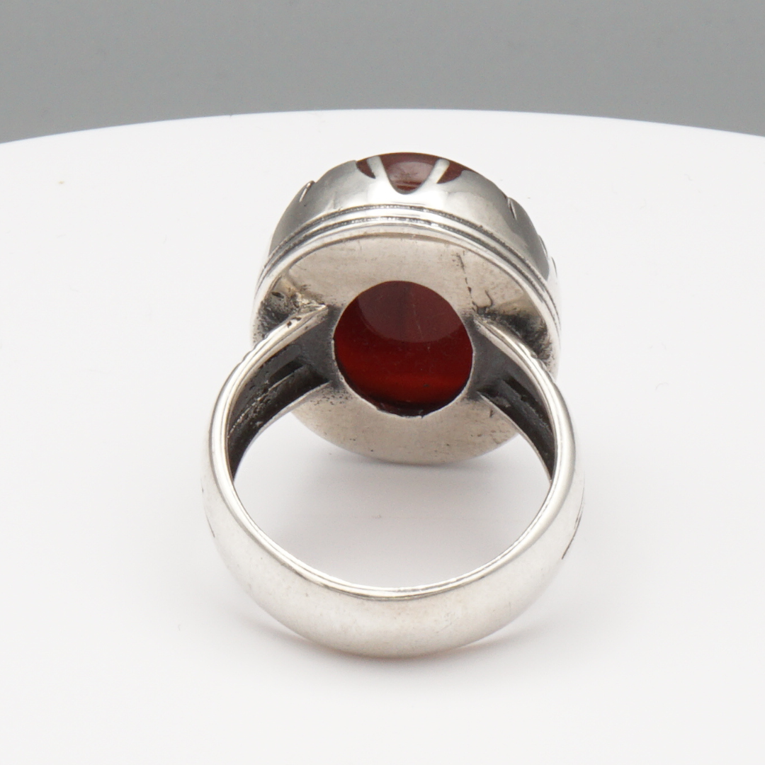 925 Silber Herrenring mit Jemen Achat - Aqeeq Yamani Handarbeit