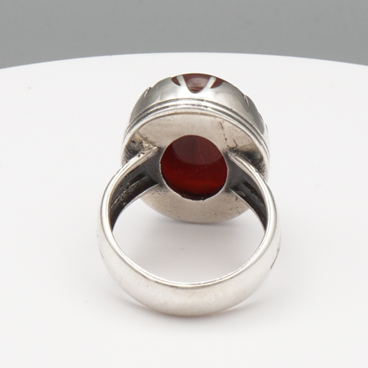 925 Silber Herrenring mit Jemen Achat - Aqeeq Yamani Handarbeit