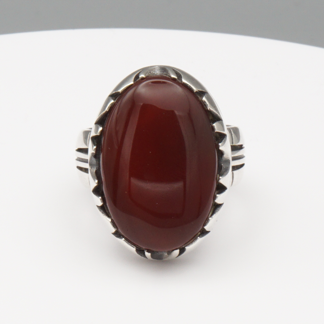 925 Silber Herrenring mit Jemen Achat - Aqeeq Yamani Handarbeit
