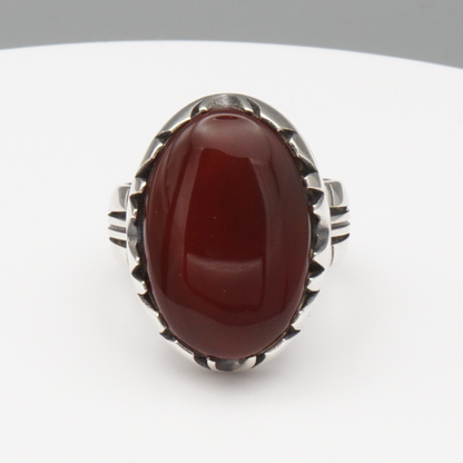 925 Silber Herrenring mit Jemen Achat - Aqeeq Yamani Handarbeit