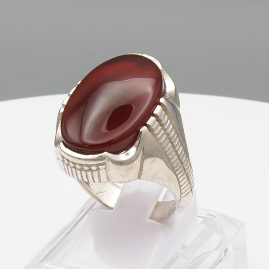 925 Silber Herrenring mit Jemen Achat - Aqeeq Yamani Handarbeit
