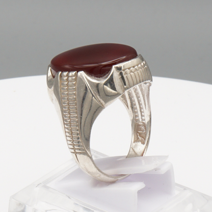 925 Silber Herrenring mit Jemen Achat - Aqeeq Yamani Handarbeit