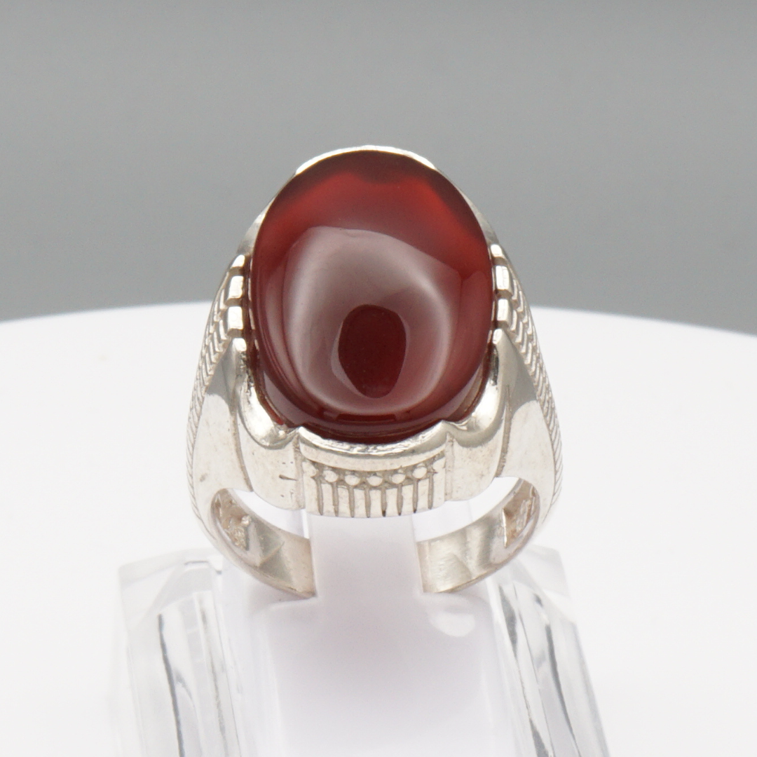 925 Silber Herrenring mit Jemen Achat - Aqeeq Yamani Handarbeit