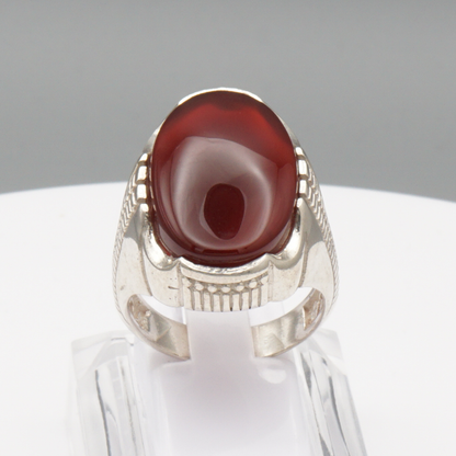 925 Silber Herrenring mit Jemen Achat - Aqeeq Yamani Handarbeit