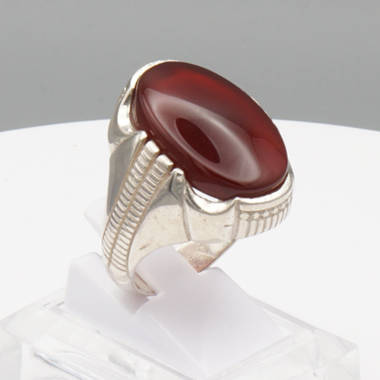 925 Silber Herrenring mit Jemen Achat - Aqeeq Yamani Handarbeit