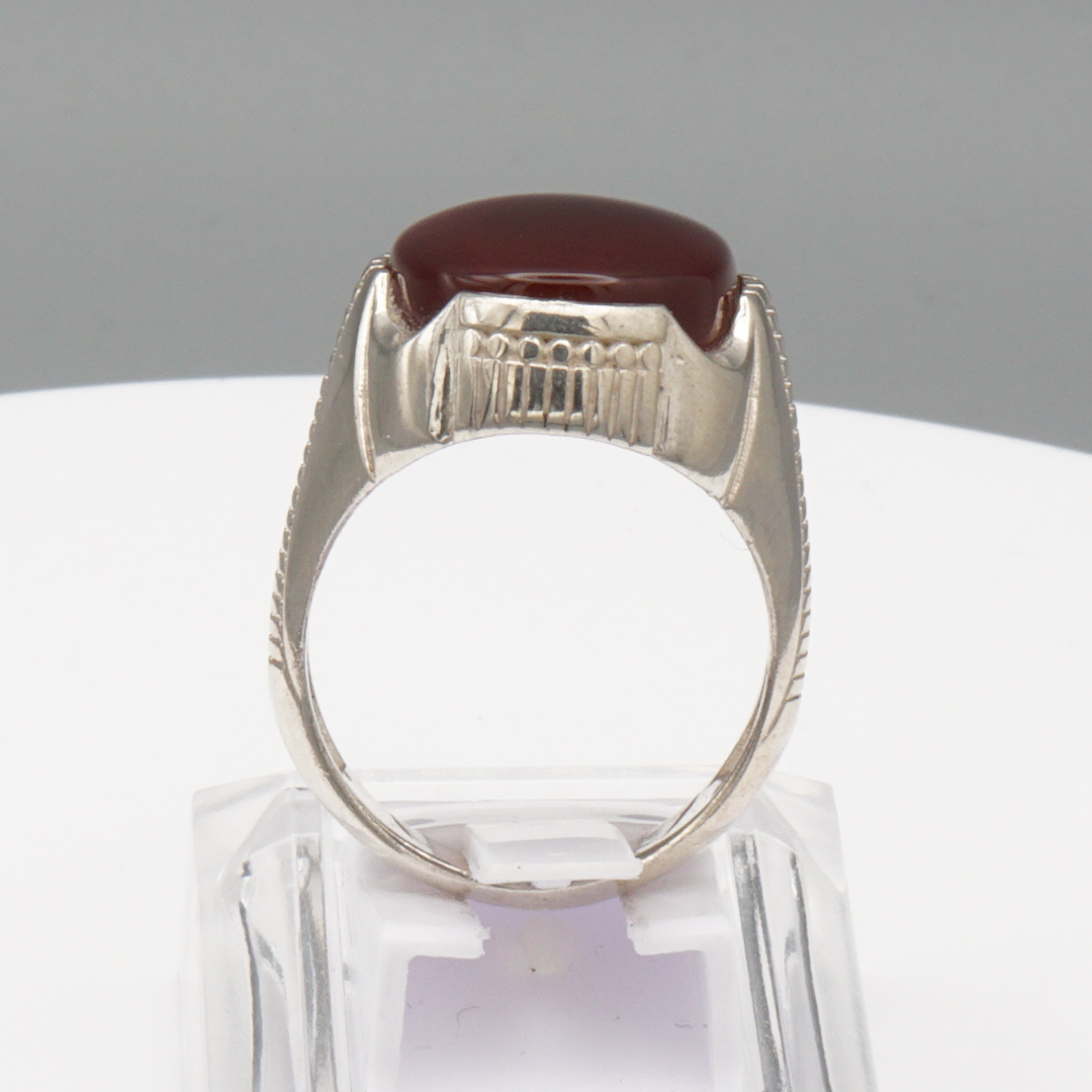 925 Silber Herrenring mit Jemen Achat - Aqeeq Yamani Handarbeit