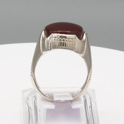 925 Silber Herrenring mit Jemen Achat - Aqeeq Yamani Handarbeit