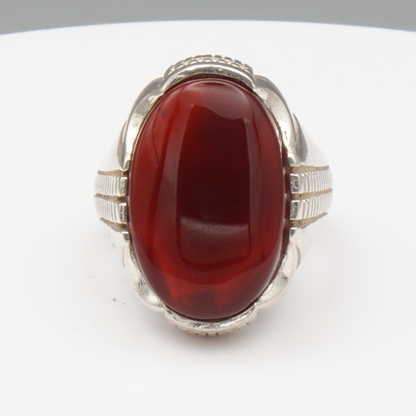 925 Silber Herrenring mit Jemen Achat - Aqeeq Yamani Handarbeit