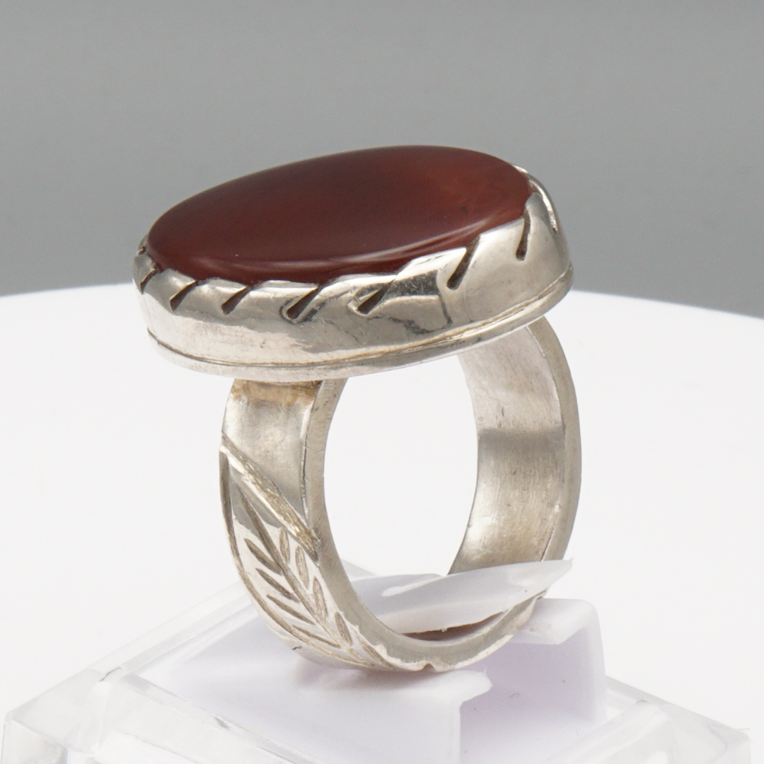 925 Silber Herrenring mit Jemen Achat - Aqeeq Yamani Handarbeit