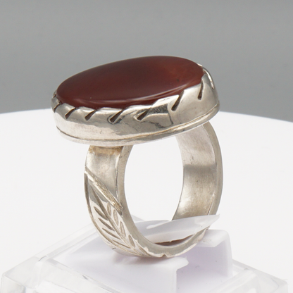 925 Silber Herrenring mit Jemen Achat - Aqeeq Yamani Handarbeit